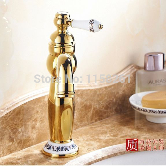 water taps for bathroom/ basin sink tap,single lever single hole deck mounted basin golden faucet m-27k