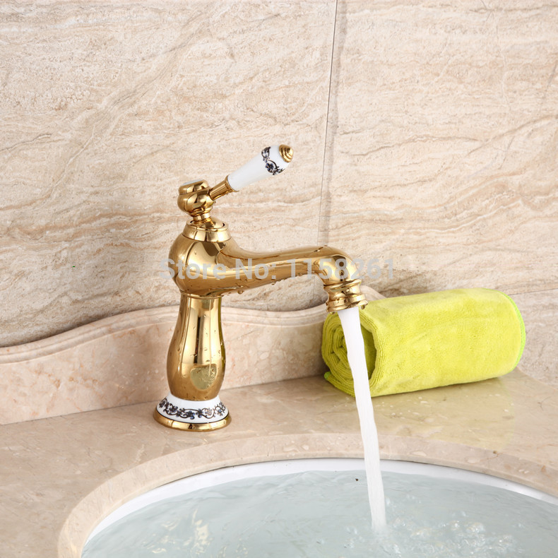 whole and retail bathroom basin faucet gold finish brass mixer tap faucet, and cold water yb-335k