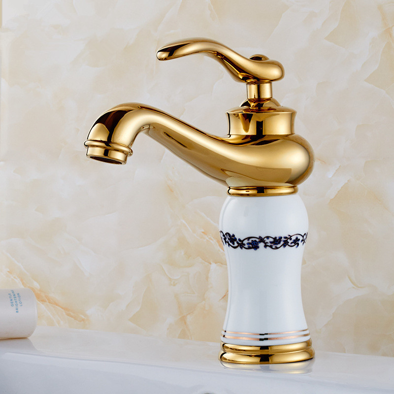 whole and retail gold finish bathroom faucet bathroom basin mixer tap with and cold water jr-1120k