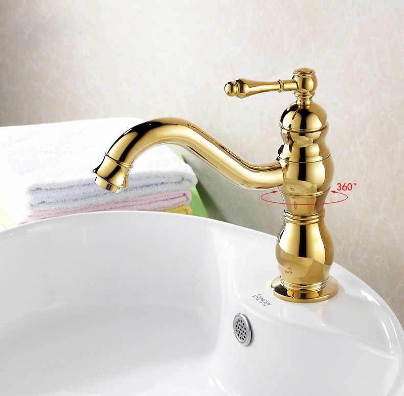 whole and retail promotion modern gold finish shape bathroom basin faucet single handle mixer tap hj-826k