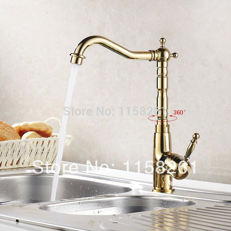 fashion gold kitchen swivel basin sink deck mounted single hole single handle faucet tap torneira cozinha hj-6720k - Click Image to Close