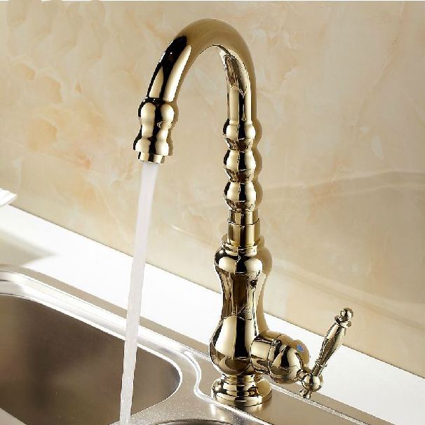 fashion gold kitchen swivel basin sink deck mounted single hole single handle faucet tap torneira cozinha8828