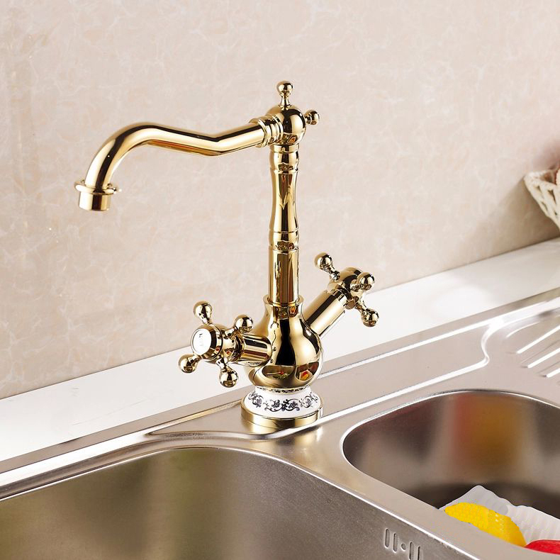 gold finishing kitchen/bathroom faucets kitchen tap basin faucets single hole and handle and cold faucet 830k - Click Image to Close