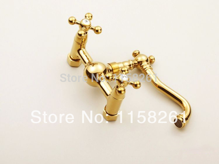 golden brass finishing kitchen faucets kitchen tap basin faucets double hand and cold wash basin tap hj-6708k - Click Image to Close