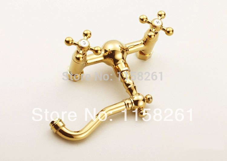 golden brass finishing kitchen faucets kitchen tap basin faucets double hand and cold wash basin tap hj-6708k