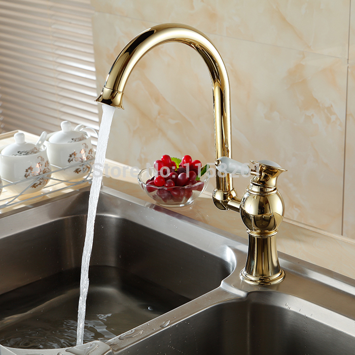 luxury golden brass kitchen faucets tap single hand and cold wash basin mixer water tap novelty dl-9005