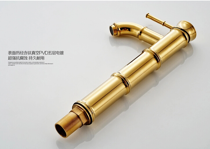 bamboo shape deck mount brass & cold basin faucet tap golden one hole countertop mixer taps
