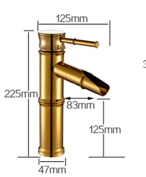 brass bamboo shape waterfall bathroom lavatory mixer faucet single handle golden washbasin mixer taps