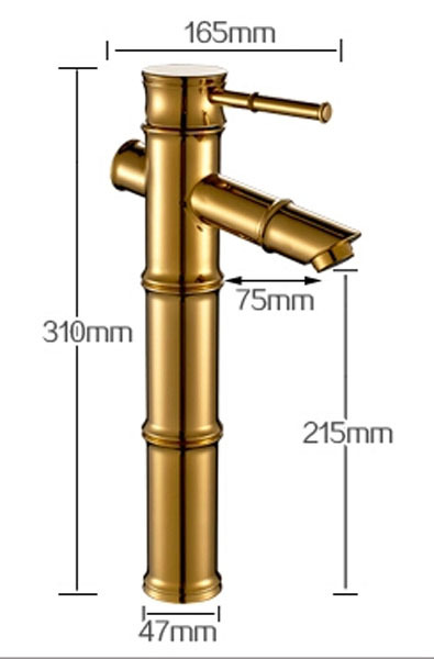 deck mount bamboo shape waterfall basin faucet single handle golden lavatory mixer taps