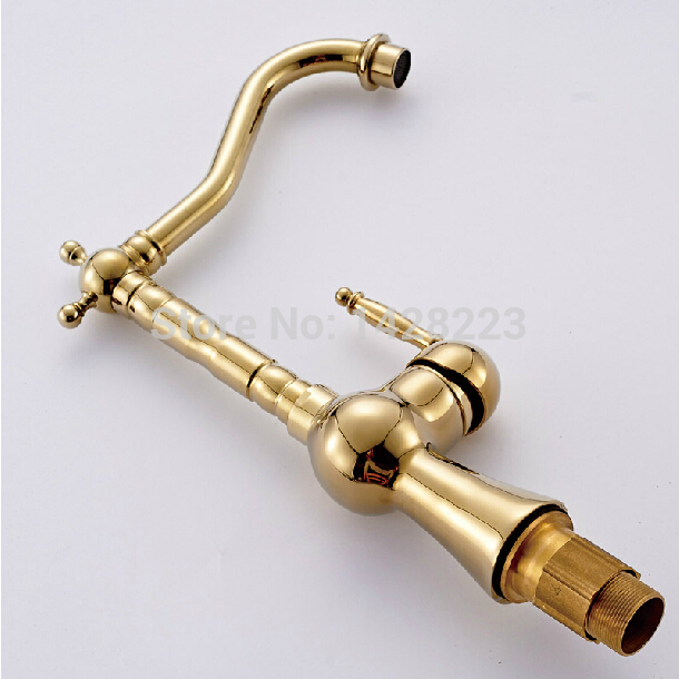 deck mounted single handle countertop bathroom basin faucet and cold water gold brass body