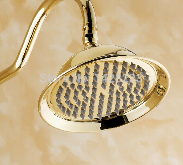 fancy luxury 8" rain showerhead bathroom shower faucet set single handle with handheld shower polished gold