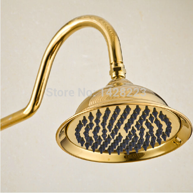 fashion wall mounted rain shower head bath shower mixer taps golden dual handles shower set faucet