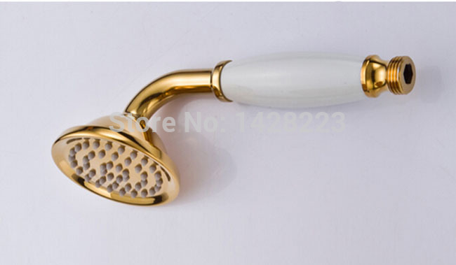 fashion wall mounted rain shower head bath shower mixer taps golden dual handles shower set faucet