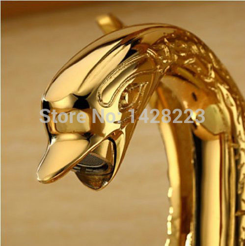 gold finish luxury swan shape centerset brass basin sink faucet bathroom single hole basin mixer tap