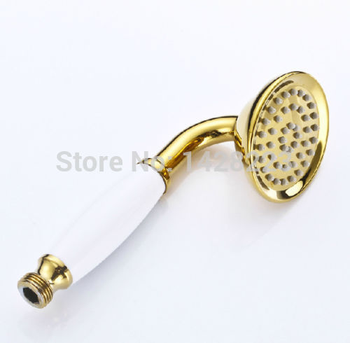 gold finish wall mounted dual handles handheld bathroom shower faucet set w/ handshower holder