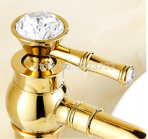 golden elegant countertop bathroom vanity mixer faucet single handle with and cold water