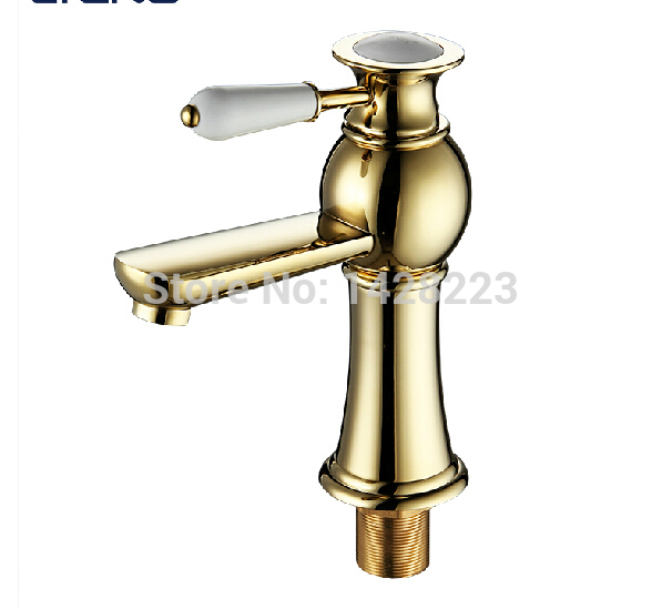 golden single ceramic handle bathroom sink basin mixer taps deck mounted one hole