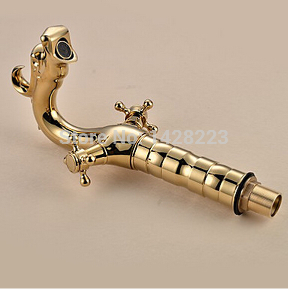 retro style " china dragon style " dual handles bathroom basin sink faucet deck mounted polished golden basin mixer taps
