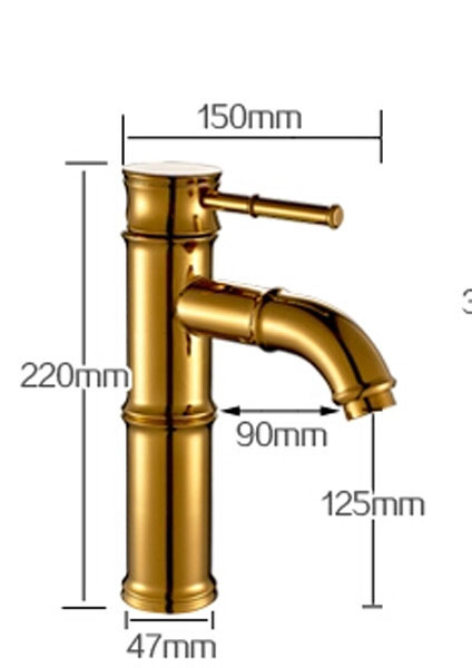 short brass bamboo waterfall basin sink faucet deck mount golden cold mixer taps