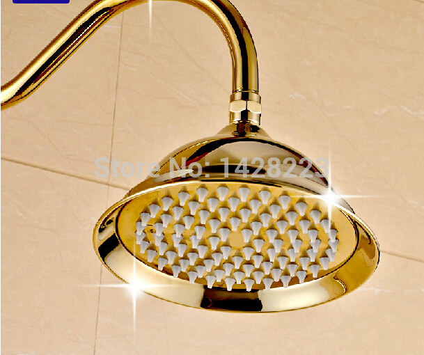 wall mounted dual handles brass shower set faucet golden with handshower 8" rainfall shower mixer tap