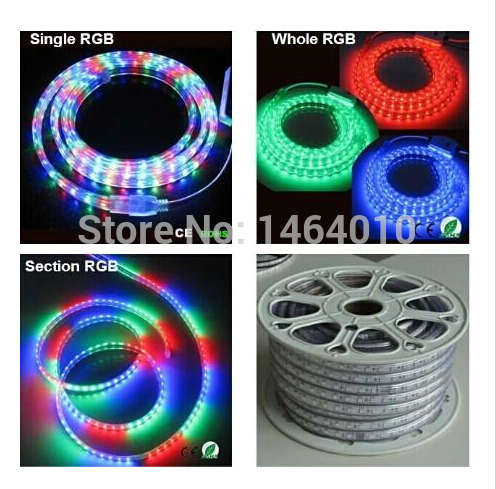 50m 110v/220v high voltage smd 5050 rgb led strips lights waterproof + ir remote control + power supply - Click Image to Close