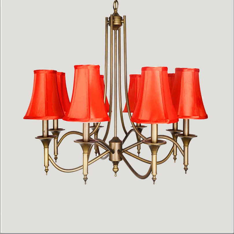 american country iron pendant chandelier north europe pastoral style simple lustre led chandelier with fabric lampshades