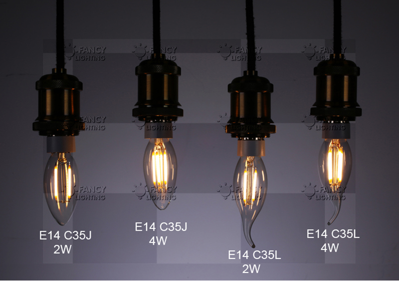 c35j e14/e27 c35l 2w 4w led edison filament light bulb 220v led candle bulb energy saving 360 degree replace incandescent bulb