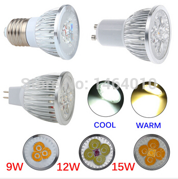 dimmable 9w 12w 15w gu10 e27 mr16 led bulb light warm white cold white spotlight for home decorate / mr16 12v don't have