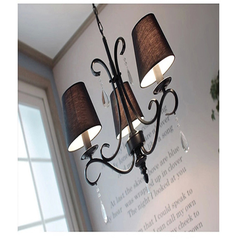 modern simple led pendant iron crystal chandelier pastoral fabric lampshades korean style chandelier