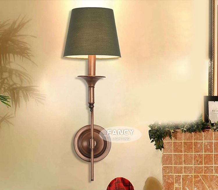 vintage wall lamp fabric lampshade wall light 110/220v iron wall lamp for living room bedroom el bar decor lamparas de pared