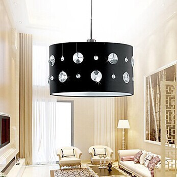 1 light,e27,led modern crystal pendant lights lamp and black fabric shades, lustres e pendente ,lustre de cristal