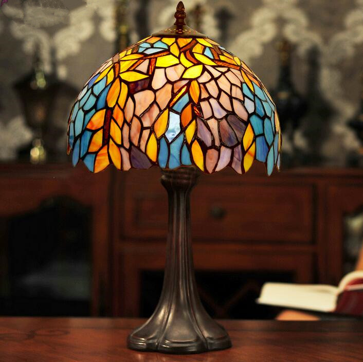 12 inch table lamp classical art color glass lampshade bedroom bedside lamp,yslc-36,