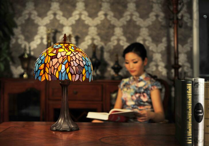 12 inch table lamp classical art color glass lampshade bedroom bedside lamp,yslc-36,