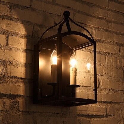 2 lights square transparent glass american retro led wall lamp for corridor bar coffee hall bar,e27 bulb included