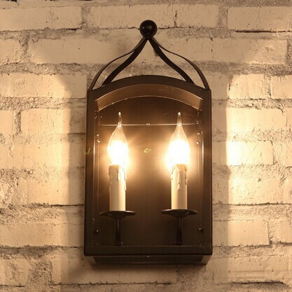 2 lights square transparent glass american retro led wall lamp for corridor bar coffee hall bar,e27 bulb included