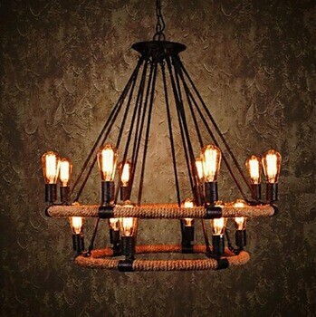 2 tiers,retro country loft style hemp rope edison vintage industrial pendant lighting lamp with 14 lights for dinning room foyer