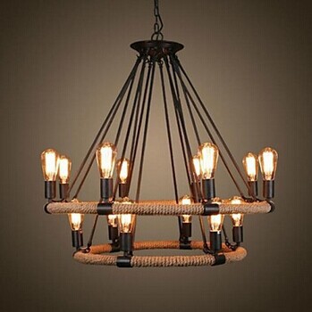 2 tiers,retro country loft style hemp rope edison vintage industrial pendant lighting lamp with 14 lights for dinning room foyer
