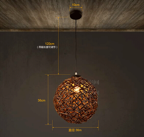 36cm nordic american country led pendant lights with wicker ball lampshade for bar dinning home lighting suspension luminaire