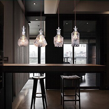 4 lights,e27,bottle design american country style led pendant light hanging lamp for bar artistic glass blowing,bulb included