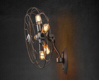 american vintage creative personality industrial fan loft wall lamp with 5 lights,for bar home lightings,e27 bulb included