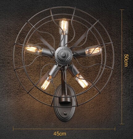 american vintage creative personality industrial fan loft wall lamp with 5 lights,for bar home lightings,e27 bulb included