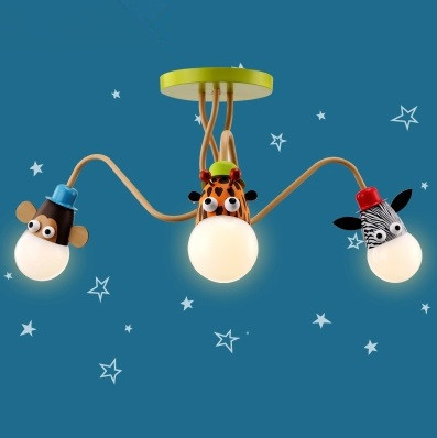 colorized lovely animals,dimmer,10w artistic led modern ceiling light with 3 lights, ac,e27,bulb included,for kids' room