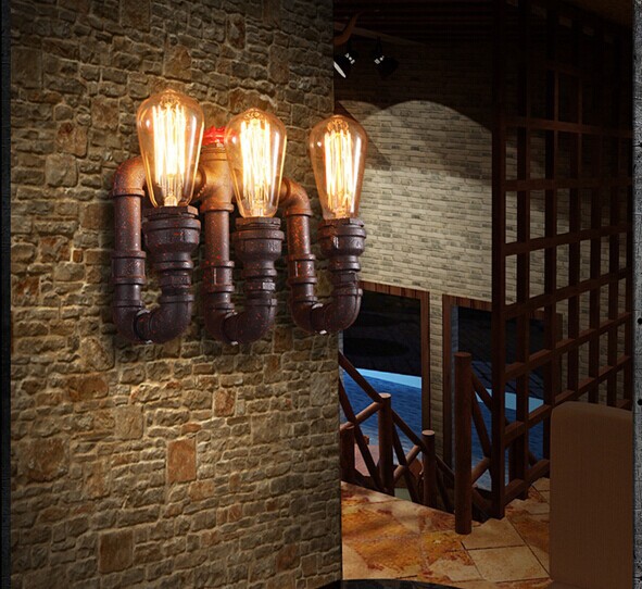 creative industrial loft retro iron pipe wall light,vintage wall lamp for home living lights,e27*3 bulb included, 90v~260v