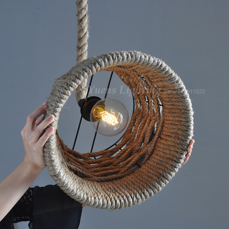 dia 38cm retro pendant lights industrial light hanging lamp hemp rope light fixture 110-240v