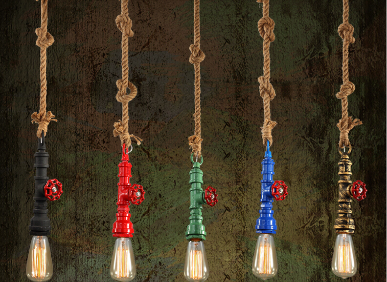 edison retro loft industrial lighting vintage pendant light fxitures dinning room rope pipe lamp lamparas colgantes 5 color