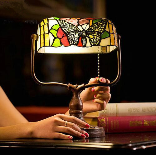 european retro table lamp stained glass lamp e27 bedside light bedroom decoration,yslc-35,
