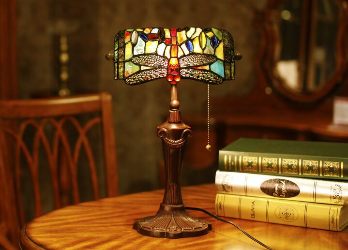 hand-painted stained glass dragonfly table lamp bedside light retro office lamp,yslc-19,