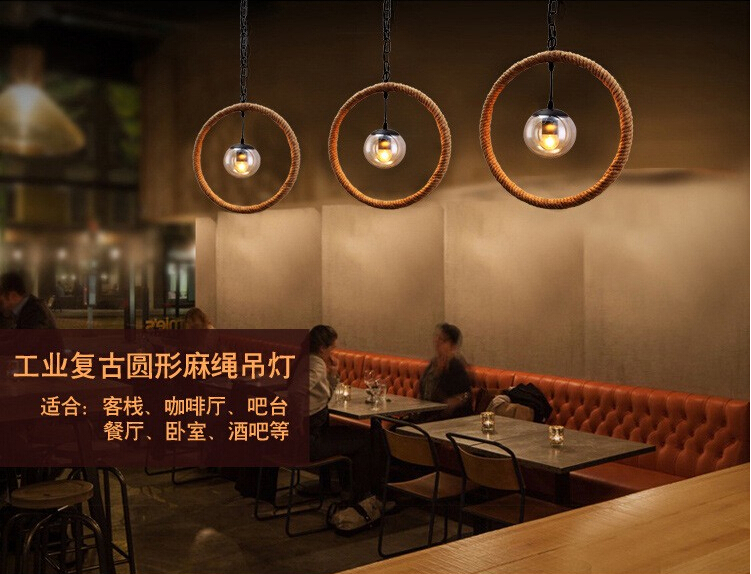 hemp rope loft style iron vintage led pendant lights fixtures for dining room hanging lamp indoor industrial lighting