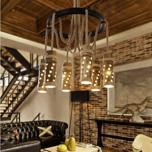 loft style creative rope bamboo tube vintage led pendant lights fixtures for home dining room hanging lamp suspension luminaire