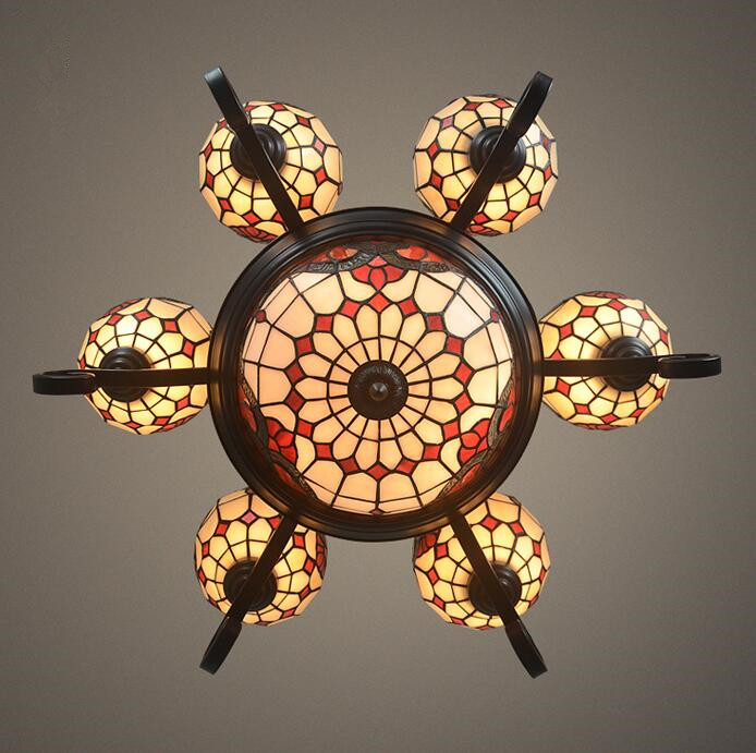 new arrival vintage style stained glass 6 arms shade chandelier with ceiling pendant light,yslc-3,